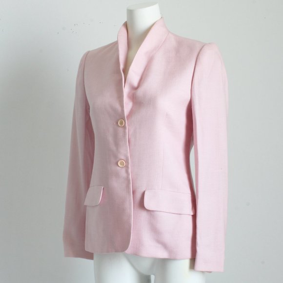 Halston Jacket Pink Linen Shawl Collar Blazer Vintage - Picture 5 of 9